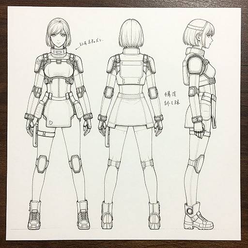 Futuristic Woman Line Art Blueprint