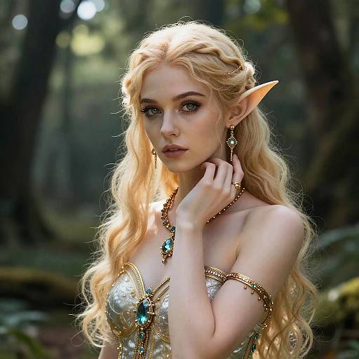 Ethereal Blonde Elf in Mystical Forest