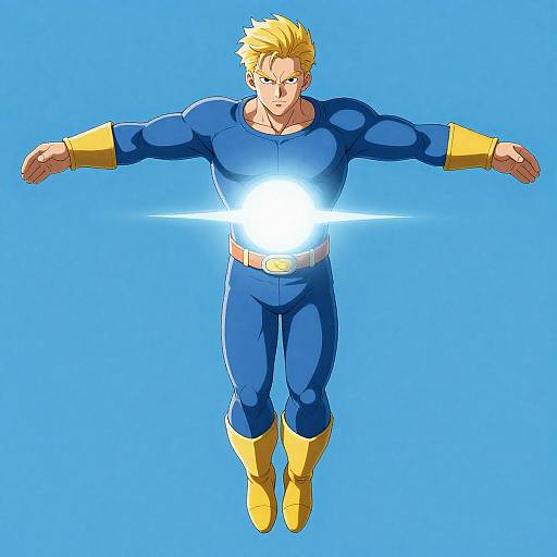 Dynamic Anime Male Superhero in Flight