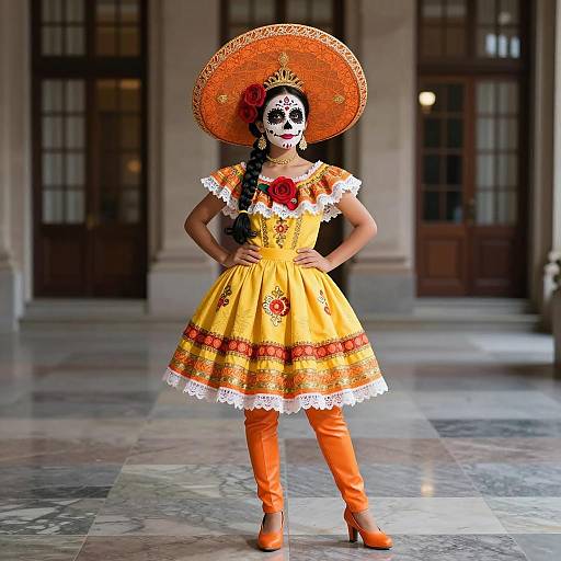 Young Girl in Traditional Day of the Dead Costume