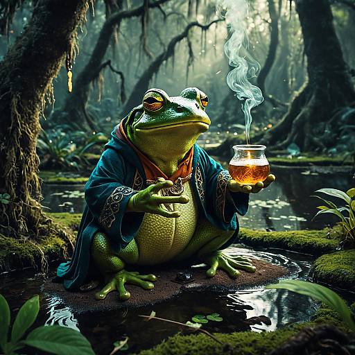 Mystic Frog Brewing Potion in Swamp