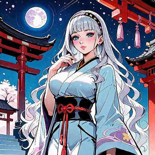 Mysterious Anime Girl Under Moonlight