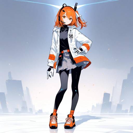 Futuristic Anime Girl with Orange Hair