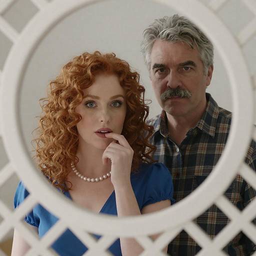 Couple Playfully Peeking Behind Mirror