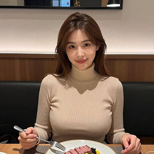 Cozy Restaurant Scene with Asian Woman