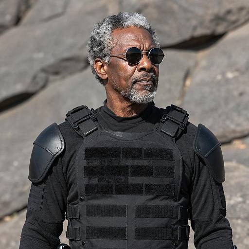 Serious Middle-Aged Man in Tactical Armor