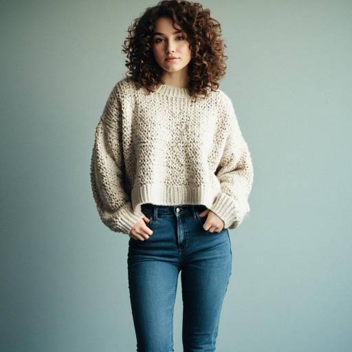 Young Woman in Oversized Knit Sweater and Slim Jeans
