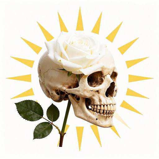White Rose and Skull with Sunburst
