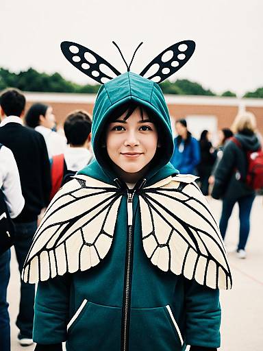 Boy in Moth Costume at School Event
