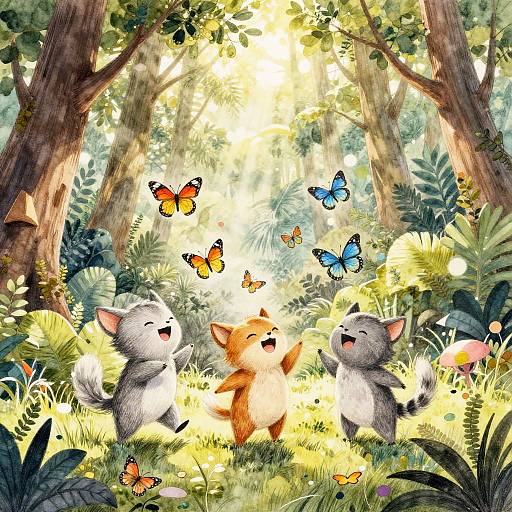 Joyful Woodland Creatures in Enchanted Forest
