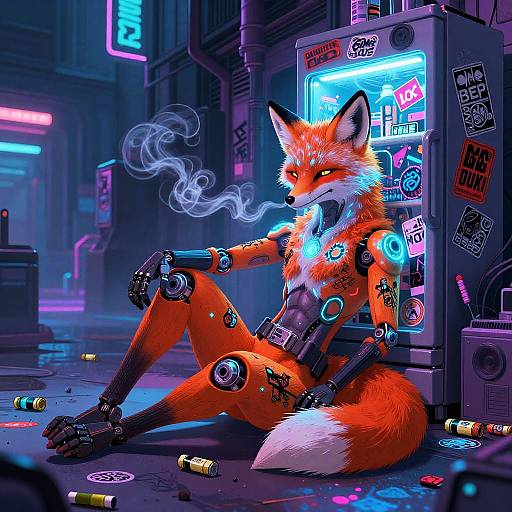 Neon Fox in Cyberpunk Alley