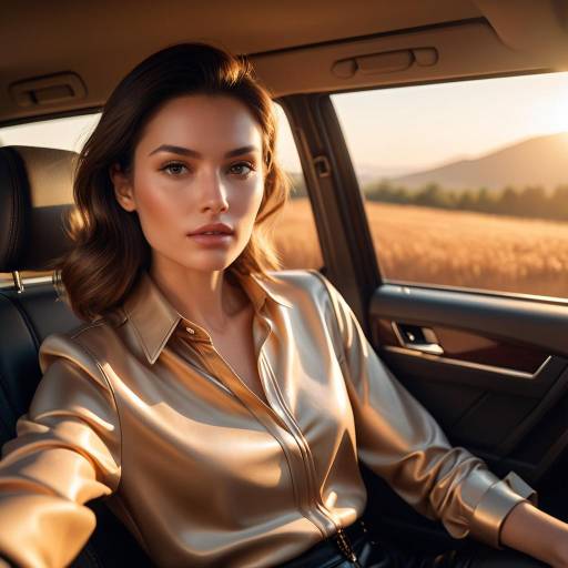 Elegant Woman in Car at Golden Hour