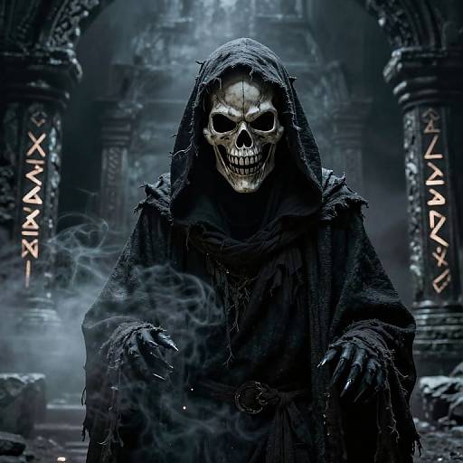 Mysterious Grinning Skull Mask Figure