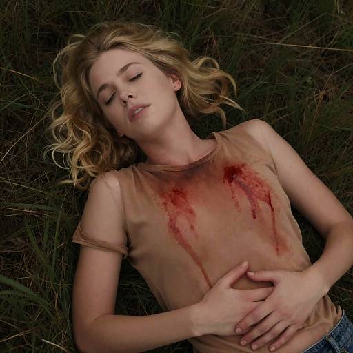 Intense Scene of a Woman in Grass