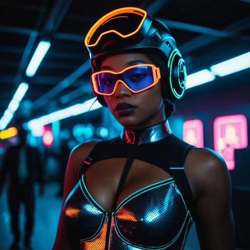 Cyberpunk Woman in Neon Helmet and Eyewear