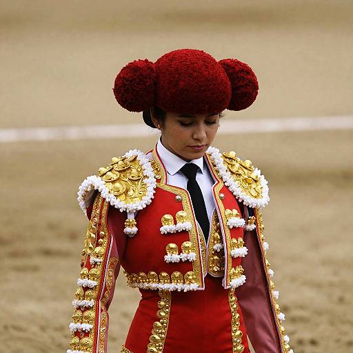 Elegant Female Matador in Red and Gold