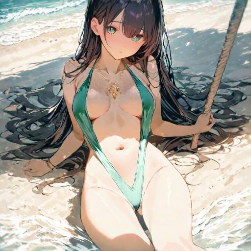 Young Woman in White Monokini on Beach
