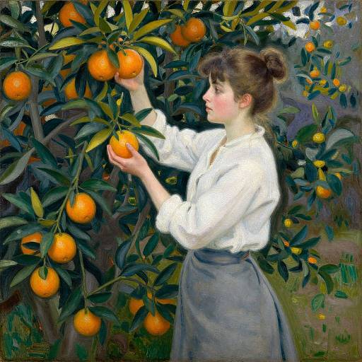 Young Woman Picking Oranges Painting