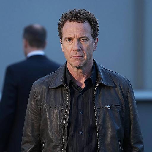 Serious Man in Leather Jacket Photograph