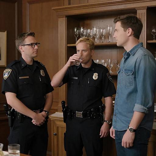 Three Men in Wooden Paneled Room
