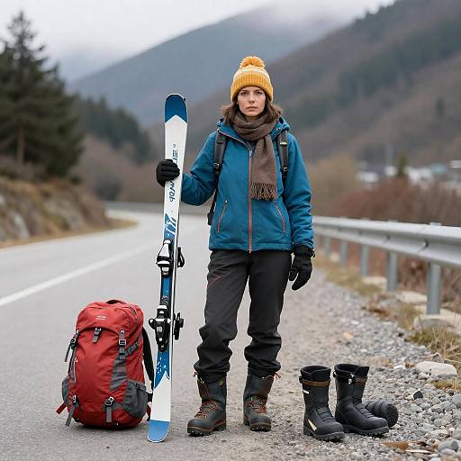 A Mountain Adventure: Woman with Skis