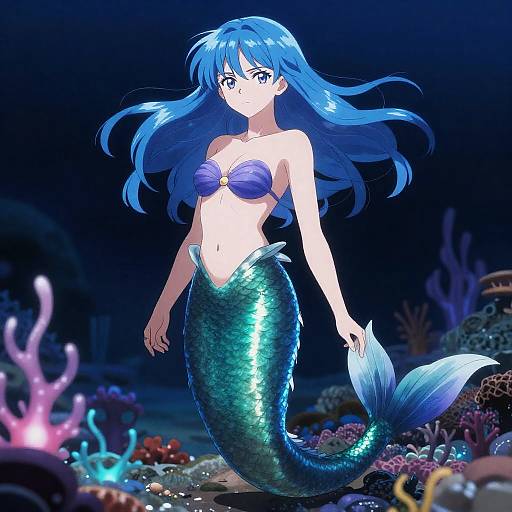 Iridescent Siren in Bioluminescent Reef