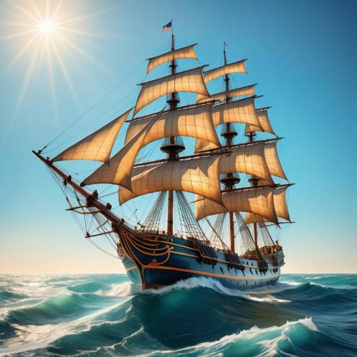 Historic Tall Ship Sailing on Ocean