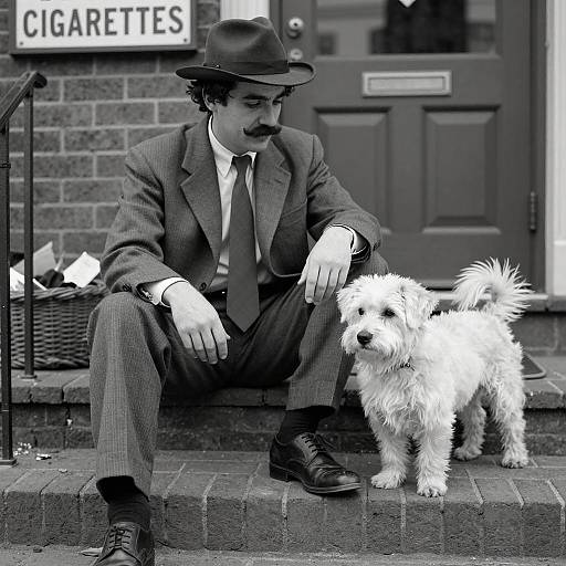Vintage Portrait of Man with Dog