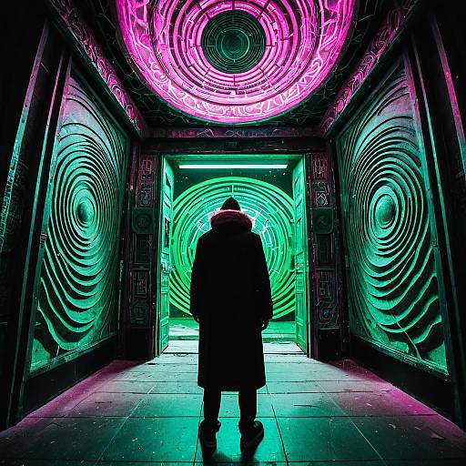 Futuristic Shaman in Neon Portal