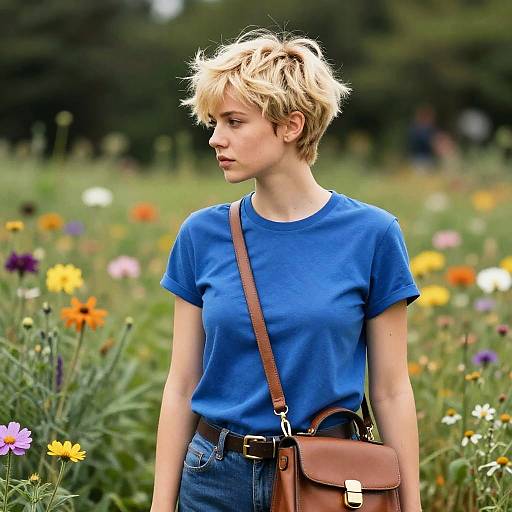 Blond Pixie Cut Girl in Flowers