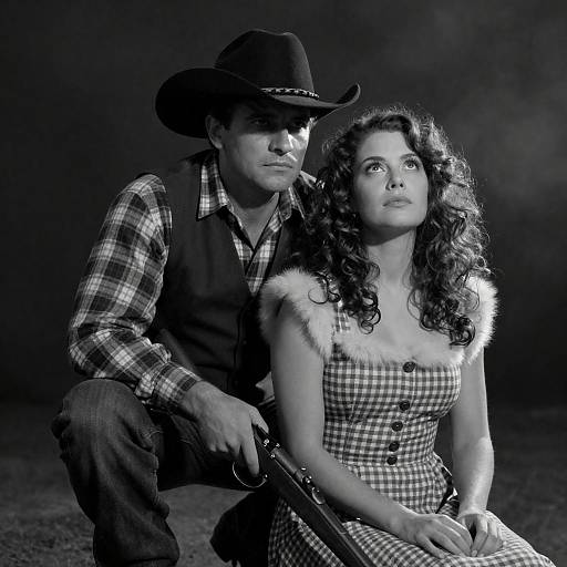 Black and White Cowboy Couple Portrait