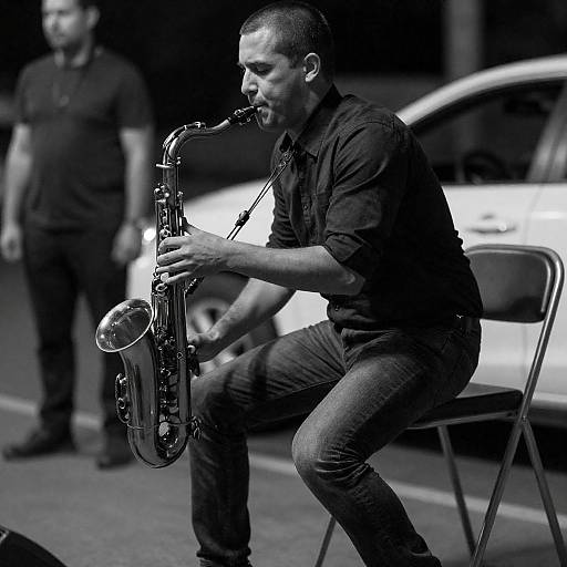 Gritty High-Contrast Saxophonist in Motion
