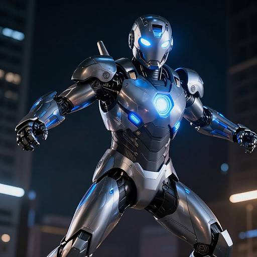 Futuristic Superhero Armor Glowing Blue