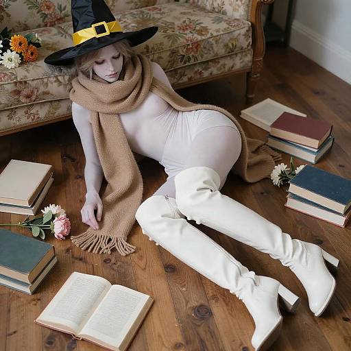Witch Hat Fashion Pose with Books