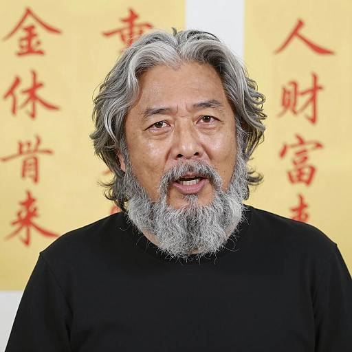 Intense Asian Man with Gray Hair