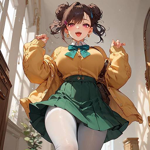 Happy Anime Girl in Hallway