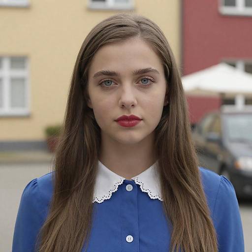Young Woman in Blue with Urban Background