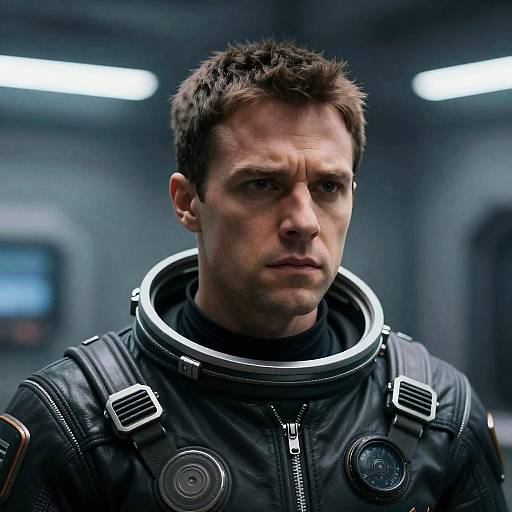 Intense Man in Futuristic Spacesuit