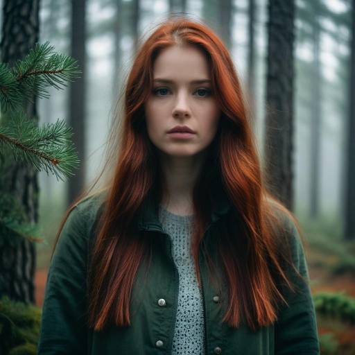Woman with Long Red Hair in Forest
