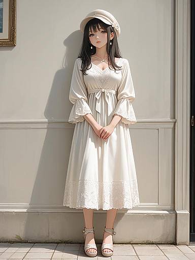 Elegant Woman in Cream Wrap Dress