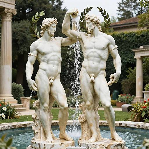 Muscular Greek Gods in Lush Garden