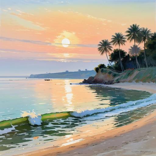 Tranquil Beach Sunset Illustration