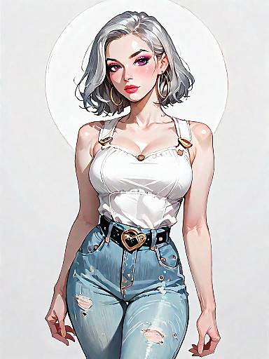 Stylish Woman in Denim Romper