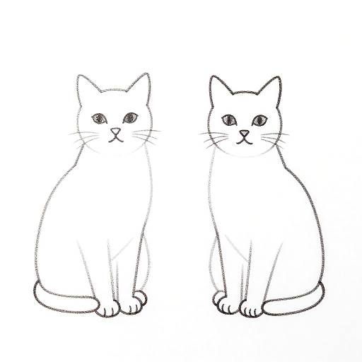 Minimalist Pencil Drawing: Male and Female Cats
