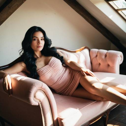 Woman Reclining on Vintage Pink Chaise Lounge