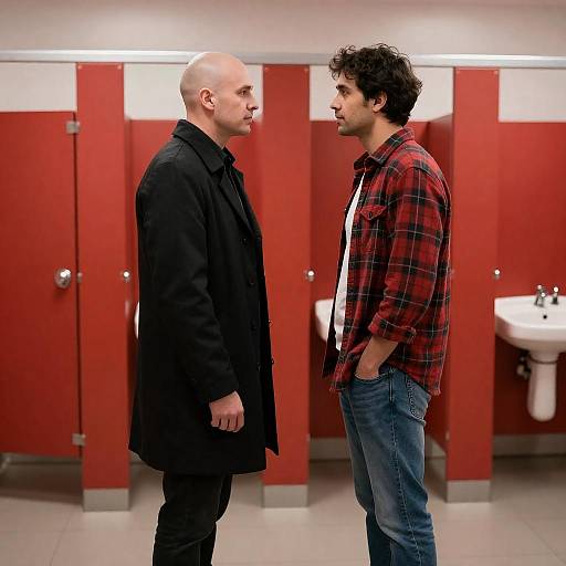 Confrontation in a Bright Red Bathroom