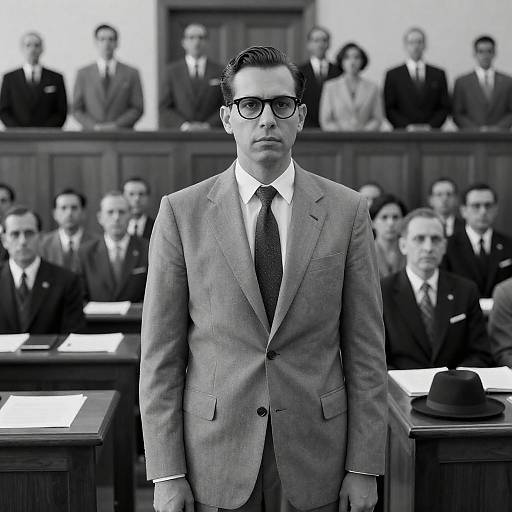 Serious Man in Courtroom Setting