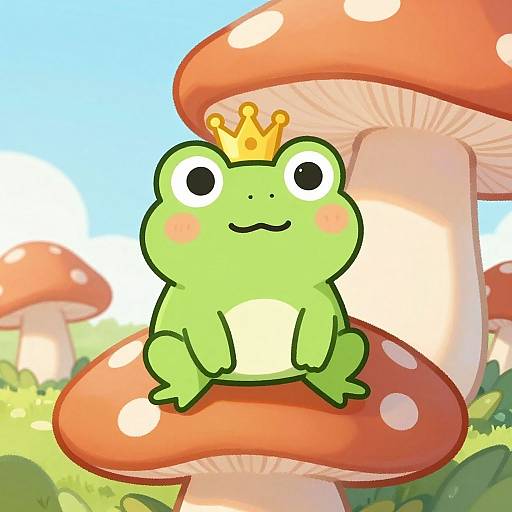 Cute Frog on Giant Mushroom