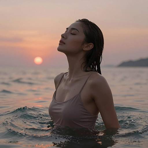 Serene Sunset Portrait in Ocean