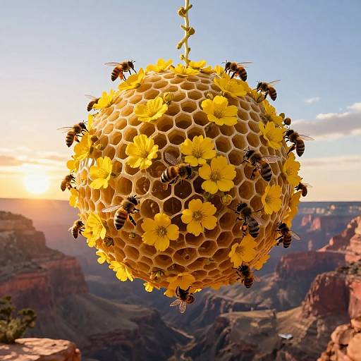 Floating Honeycomb Sphere with Giant Bees